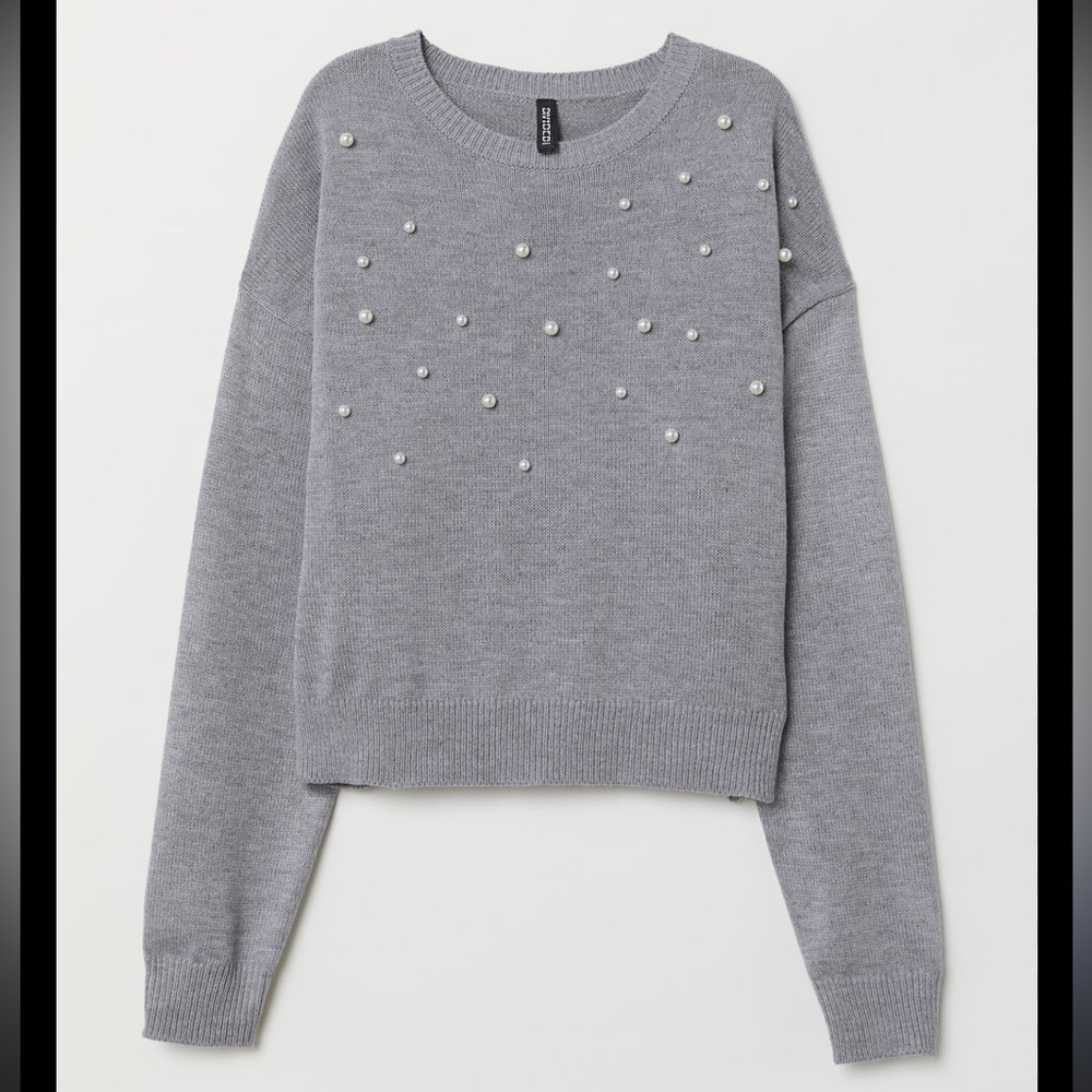 H&M Gray Sweater with Pearl Details